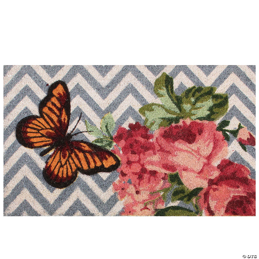 Northlight coir rose with a butterfly chevron spring door mat 18" x 30" Image