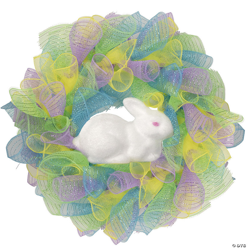 Northlight colorful deco mesh ribbon easter bunny wreath  24-inch  unlit Image