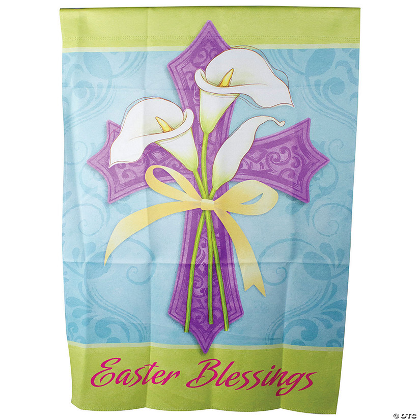 Northlight Easter Blessings Cross and Lilies Outdoor House Flag 28" x 40" Image
