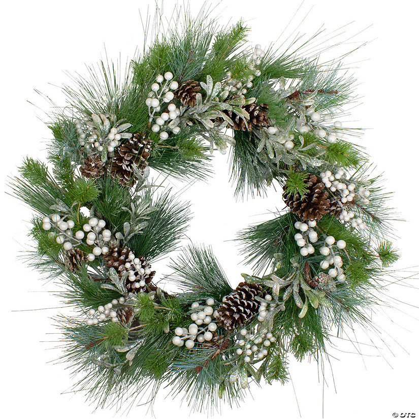 Northlight Glittered White Berry and Pinecone Artificial Christmas Wreath  30-Inch  Unlit Image