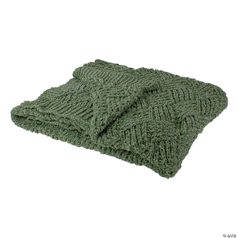 Northlight Green Chenille Cable Knit Rectangular Throw Blanket 50" x 60" Image