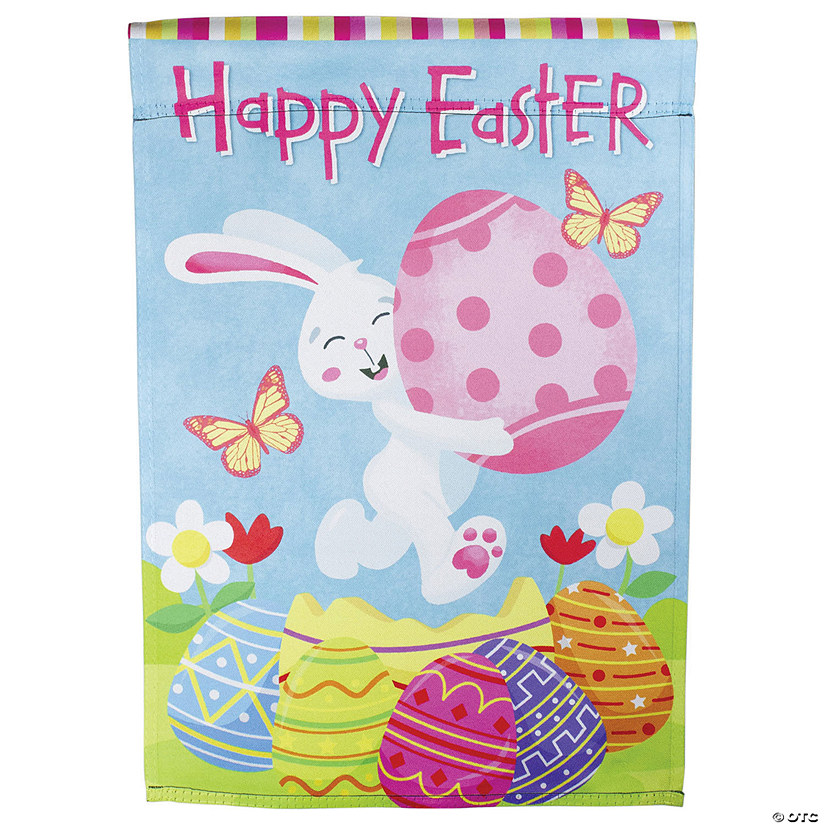 Northlight Happy Easter Bunny with Eggs Outdoor Garden Flag 12.5" x 18" Image