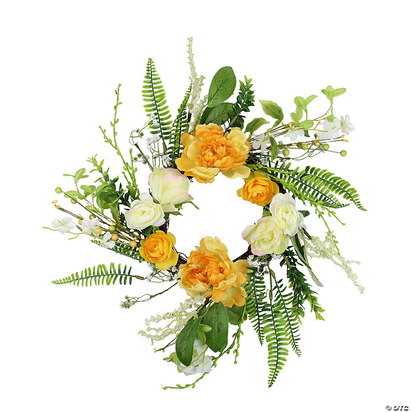 Northlight Hydrangea and Rose Twig Artificial Floral Wreath Orange 16-Inch Image