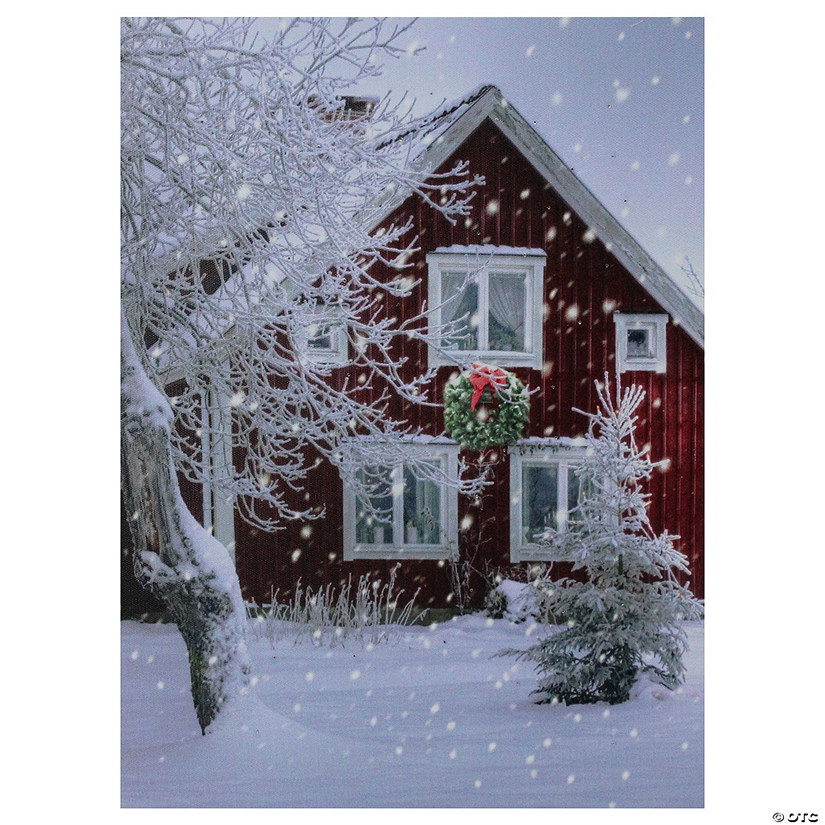 Northlight LED Fiber Optic Lighted Red Snowy Barn House Christmas Wall Art 15.75" x 12" Image