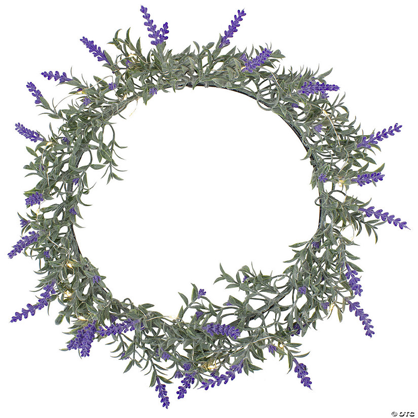 Northlight led lighted artificial lavender spring wreath- 16-inch  white lights Image