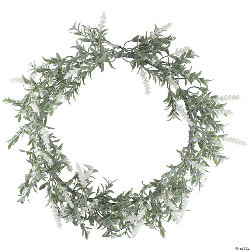 Northlight led lighted artificial white lavender spring wreath- 16-inch  white lights Image