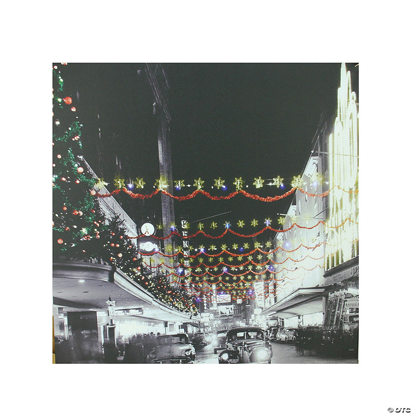 Northlight - LED Lighted Christmas on Main Street in Pittsburgh Canvas Wall Art 19.75" x 19.75" Image