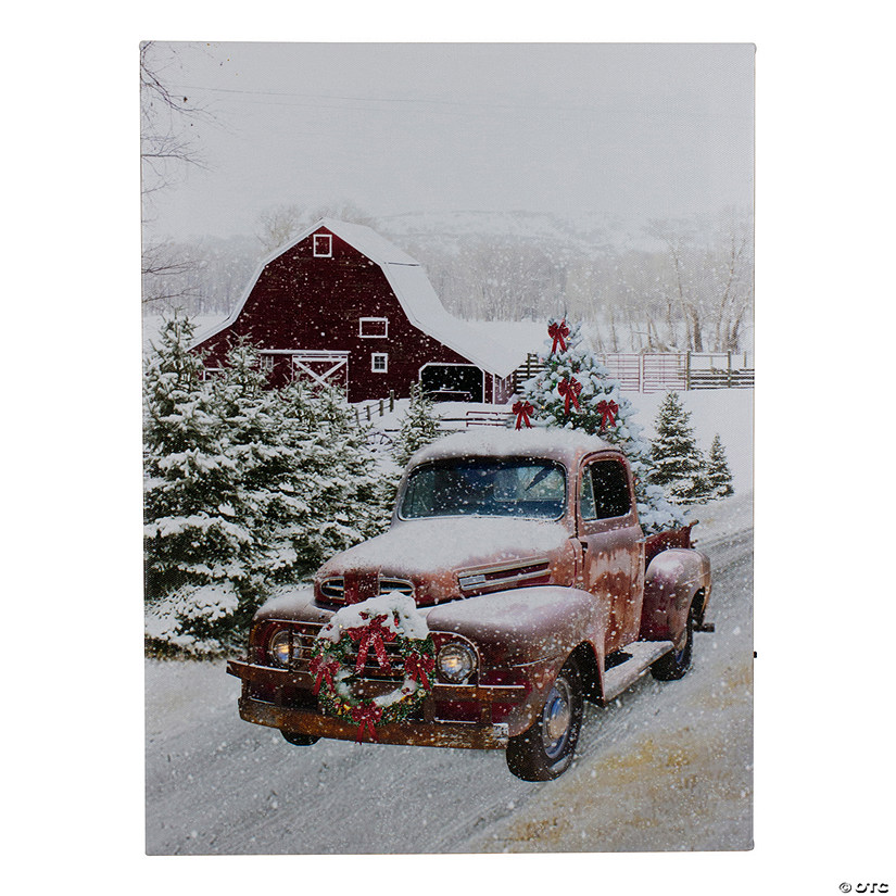 Northlight LED Lighted Fiber Optic Truck with Tree Christmas Canvas Wall Art 15.75"  x 11.75" Image