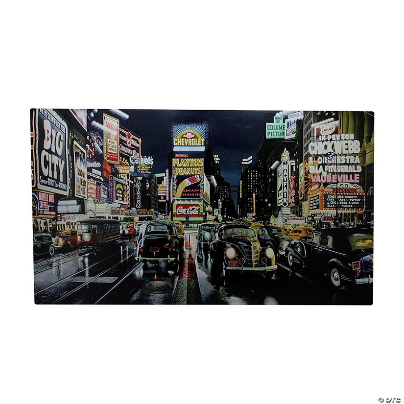 Northlight LED Lighted NYC Times Square and Classic Cars Canvas Wall Art 15.75" Proper 23.75" Image