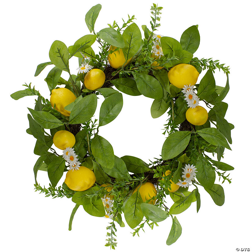 Northlight Lemons and Daisies Artificial Floral Wreath Yellow - 20-Inch Image