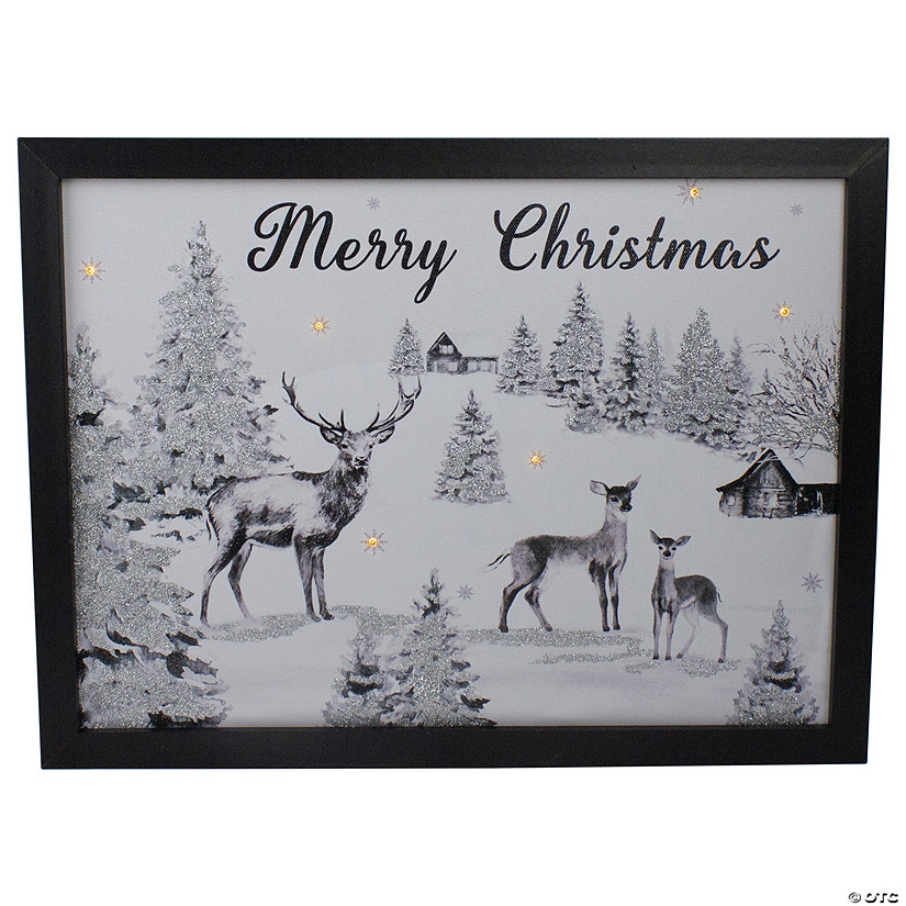 Northlight Lighted Black and White Winter Scene Merry Christmas Canvas Wall Art 11.75" x 15.75" Image