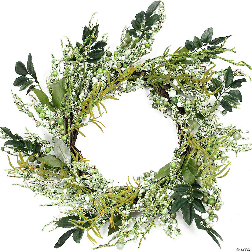 Northlight MiPropered Leaves Twig Artificial Wreath Green 12-Inch Image