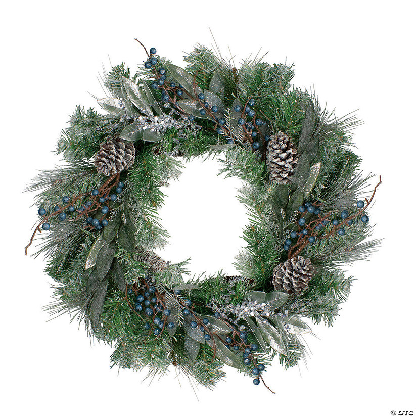 Northlight Mixed Pine and Blueberries Artificial Christmas Wreath -24-Inch  Unlit Image