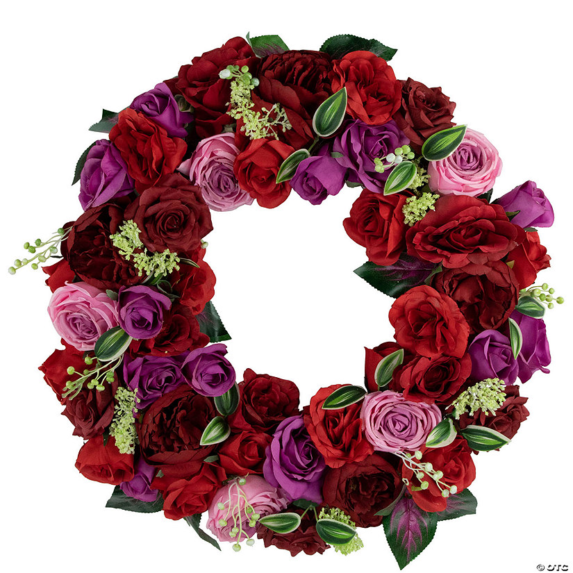 Northlight mixed rose artificial spring floral wreath  24-inch Image