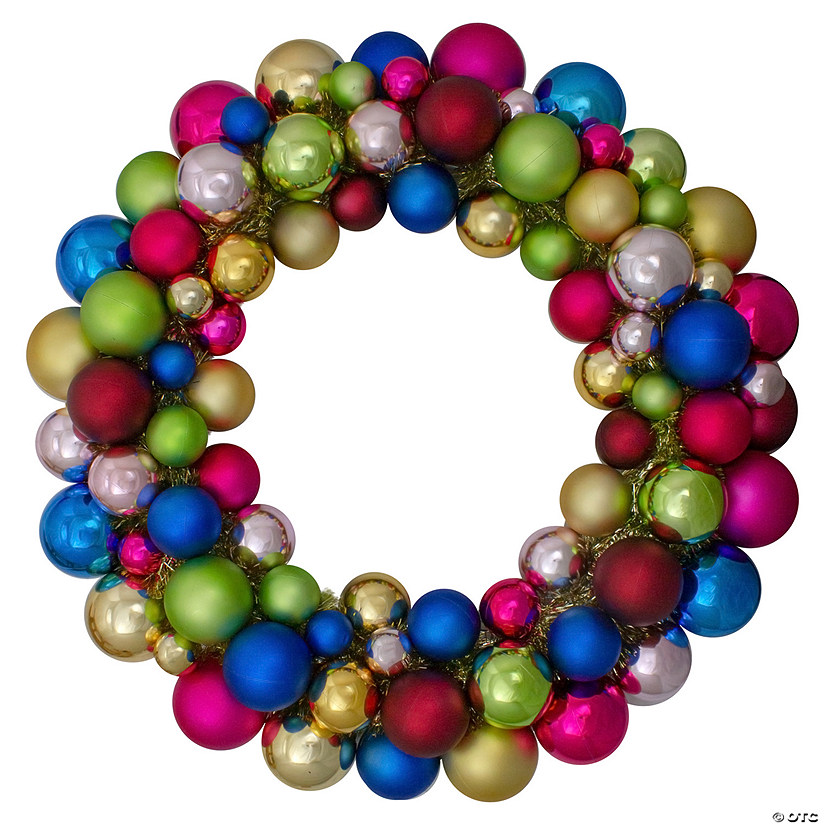 Northlight Multi-Color 2-Finish Shatterproof Ball Christmas Wreath  24-Inch Image