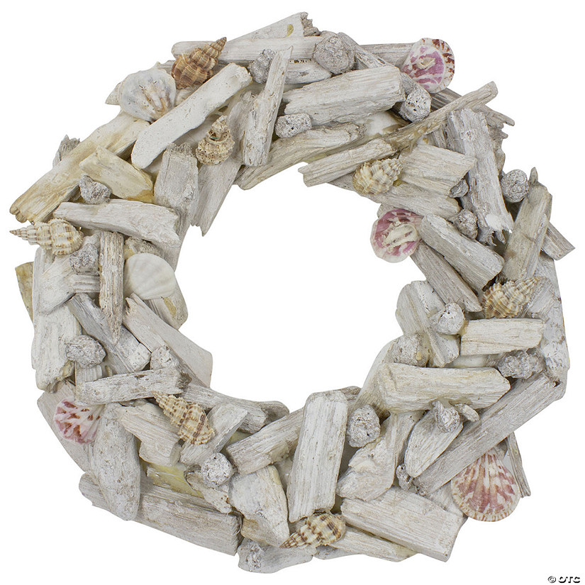 Northlight Nautical Driftwood and Seashell Summer Wreath 12-Inch Image