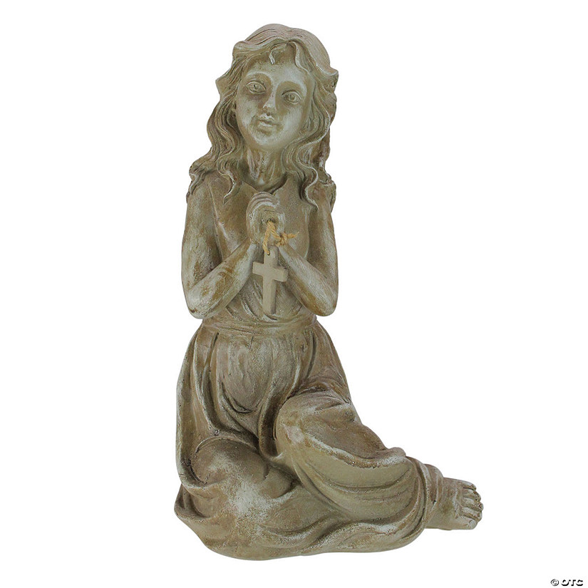 Northlight Northlight 14.5" Inspirational Sitting Angel with Cross Outdoor Garden Statue - Brown Image