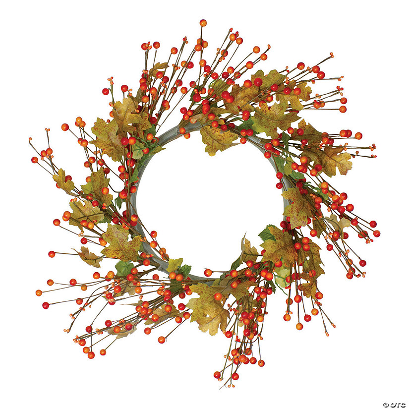 Northlight Orange Berries and Yellow Leaves Fall Harvest Artificial Wreath  22" Image