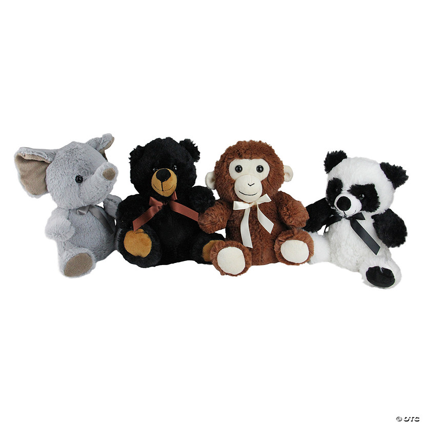 Northlight Pack of 4 Plush Sitting Bear  Elephant  Monkey and Panda Stuffed Animal Figures 9" Image