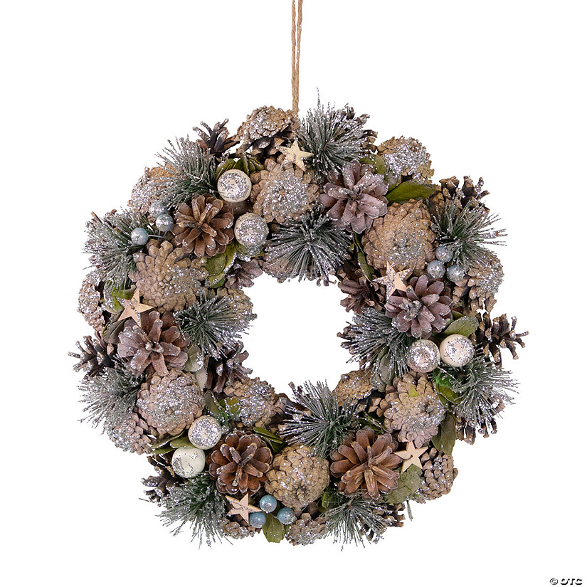 Northlight Pastel Pink Pine Cones and Stars Glittered Artificial Christmas Wreath  13-Inch  Unlit Image