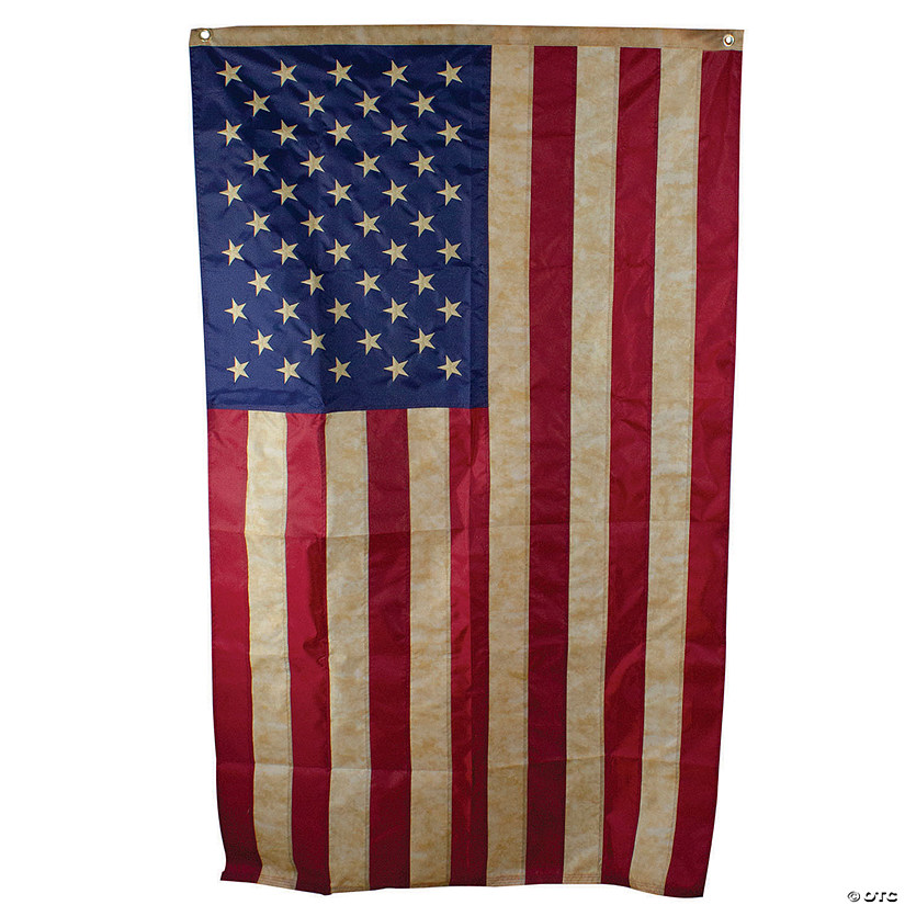 Northlight Patriotic Tea-Stained Embroidered American Flag with Grommets 3' x 5' Image