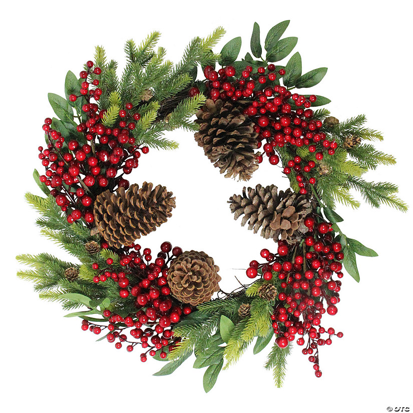 Northlight Pine Cone and Berry Artificial Christmas Wreath  22-Inch  Unlit Image