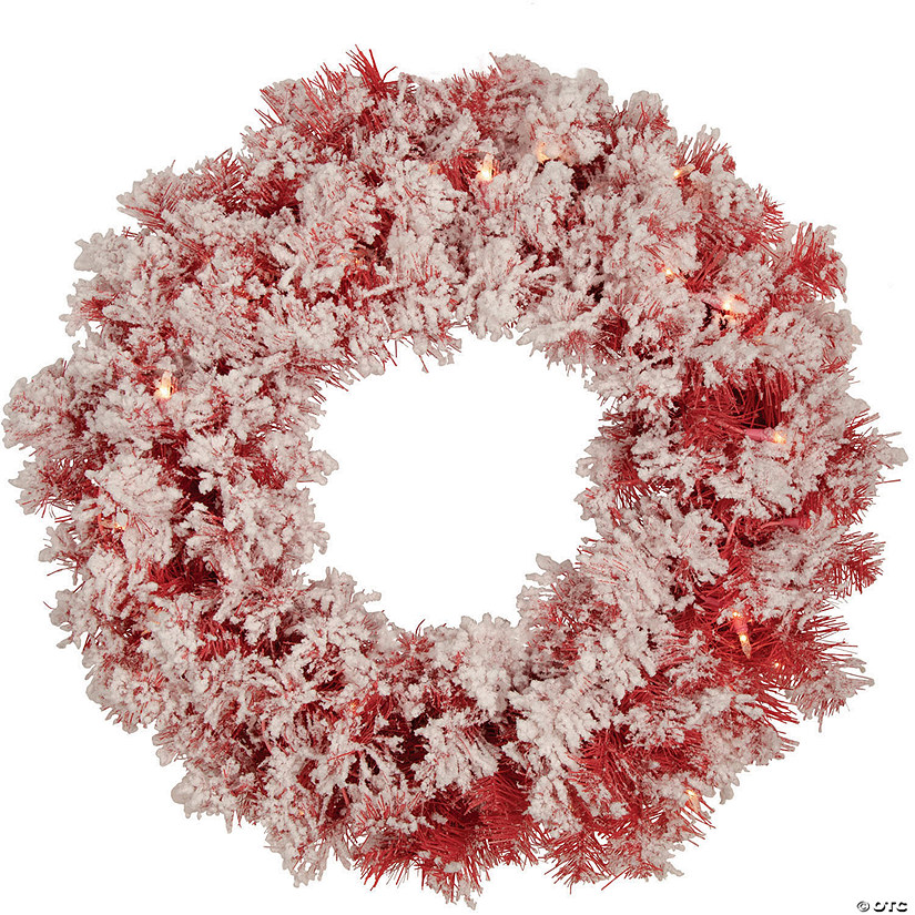 Northlight Pre-Lit Flocked Red Artificial Christmas Wreath  24-Inch  Clear Lights Image