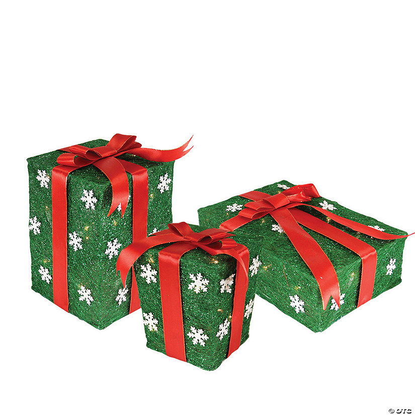 Northlight - Pre-Lit Green and Red Gift Boxes Outdoor Christmas Decorations, Set of 3 Image
