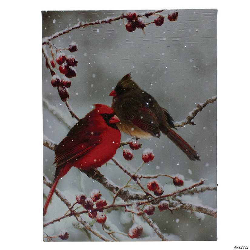 Northlight Pre-Lit Red Cardinals and Berries Christmas Canvas Wall Art 16" x 12" Image