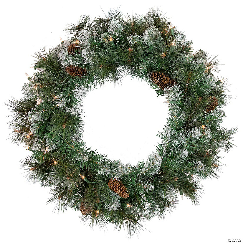 Northlight Pre-Lit Snow Valley Pine Artificial Christmas Wreath  24-Inch  Clear Lights Image