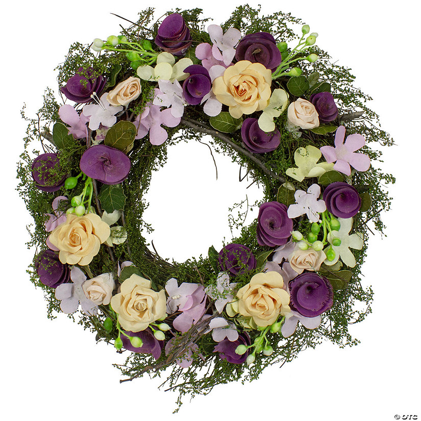 Northlight purple and green floral  berries and twig artificial spring floral wreath  14-inch Image
