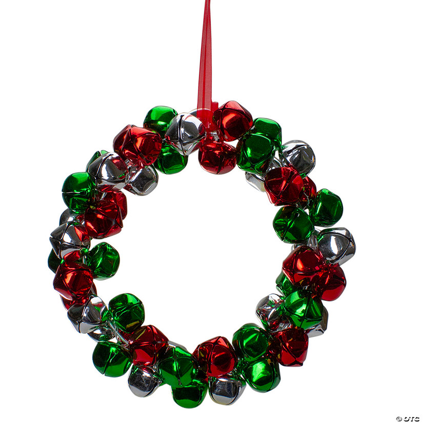 Northlight Red  Green  and Silver Jingle Bell Christmas Wreath  9-Inch  Unlit Image