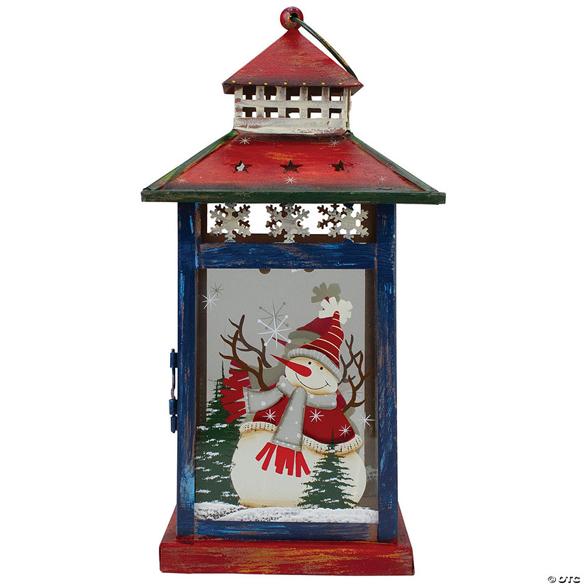 Northlight - Red  White and Black Snowman &#226;&#8364;&#339;Let It Snow" Christmas Lantern 12.75" Image