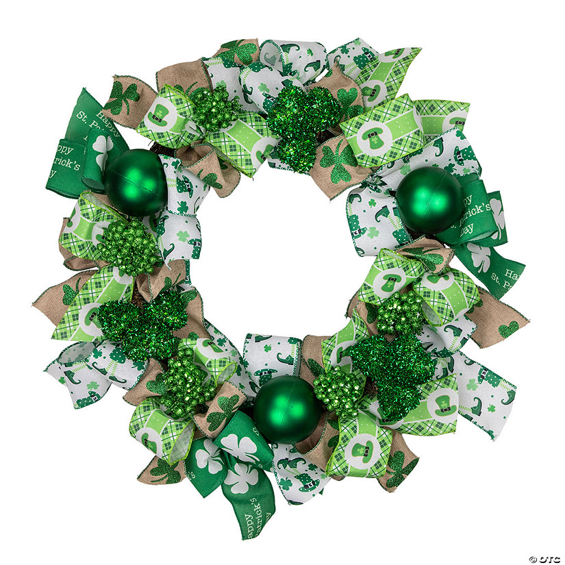Northlight ribbons and shamrocks st. patrick's day wreath  24-inch  unlit Image