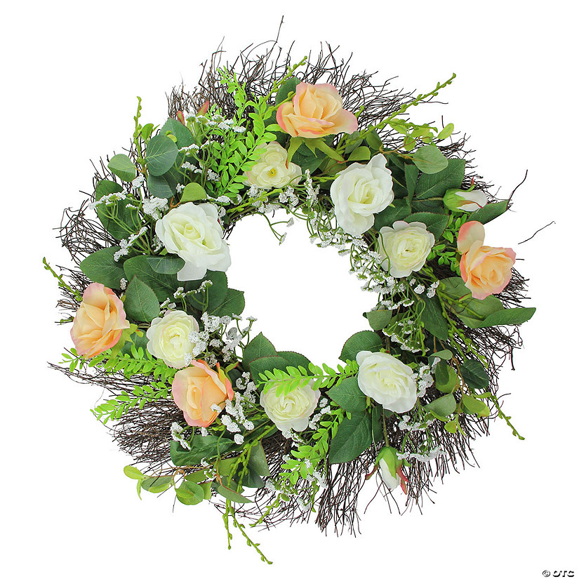 Northlight rose and foliage artificial spring wreath - 24-inch  unlit Image
