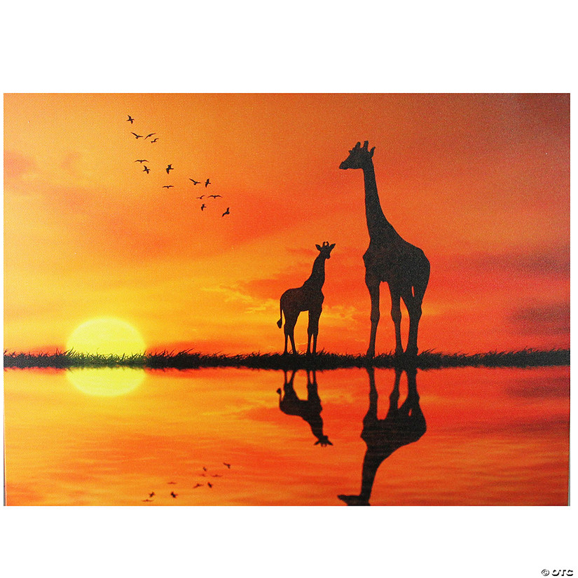 Northlight Safari Sunset LED Back Lit Giraffe and Baby Canvas Wall Art 11.75" Proper 15.75" Image