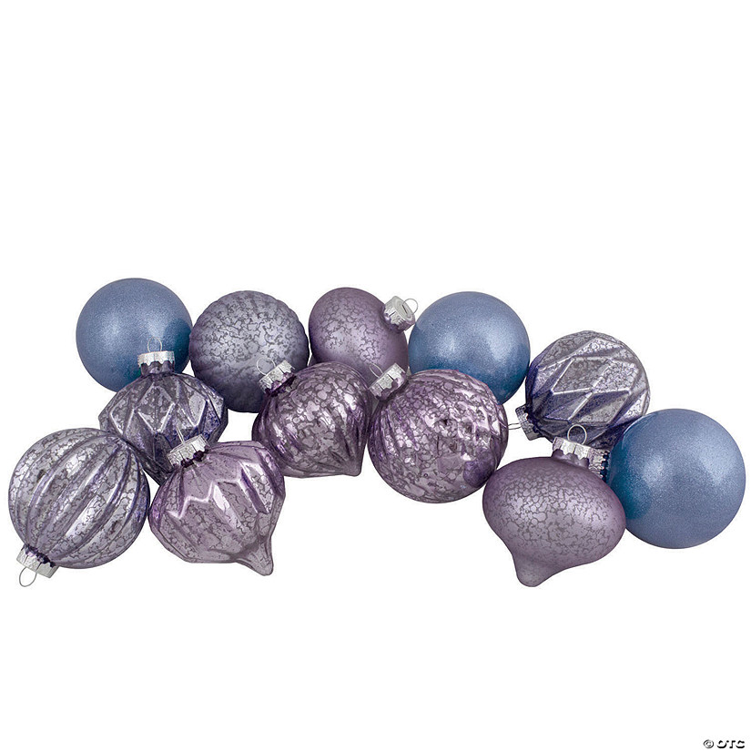 Northlight Set of 12 Purple Tone Finial and Glass Ball Christmas Ornaments Image