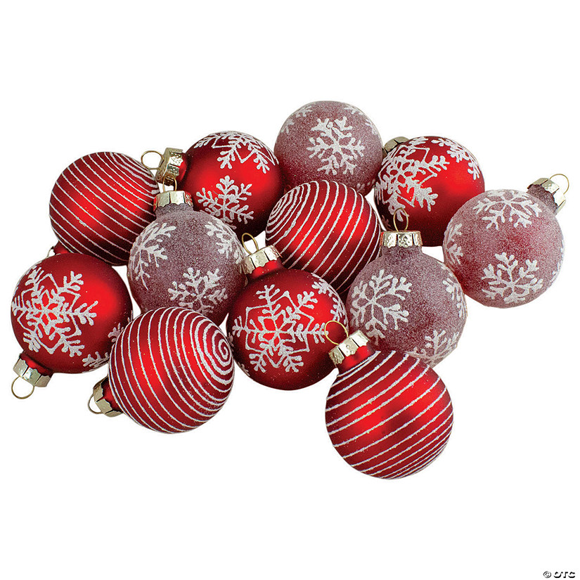 Northlight Set of 12 Red Glass Christmas Ornaments 1.75-Inch (45mm) Image