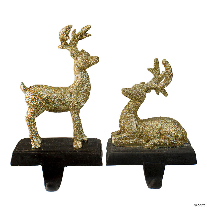 Northlight Set of 2 Gold Reindeer Glittered Christmas Stocking Holders 8.5" Image