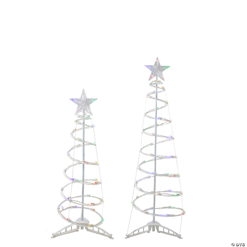 Northlight Set of 2 LED Lighted Multi-Color Outdoor Spiral Christmas Cone Trees 3'  4' Image