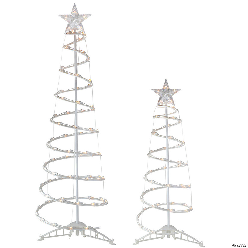 Northlight Set of 2 Lighted Clear Outdoor Spiral Christmas Cone Trees 4'  6' Image