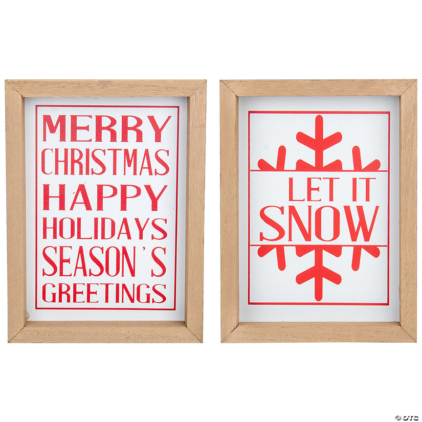 Northlight Set of 2 Red and White Holiday Slogans Wooden Christmas Plaques Image