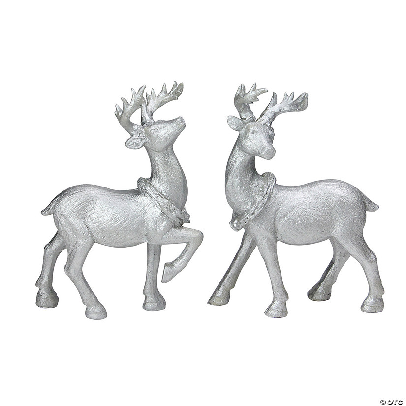Northlight Set of 2 Silver Glitter Dusted Reindeer Christmas Figurines Image