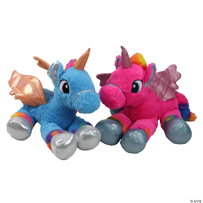 Northlight Set of 2 Super Soft and Plush Pink and Blue Sitting Winged Unicorns Stuffed Animal Figures 23.5" Image