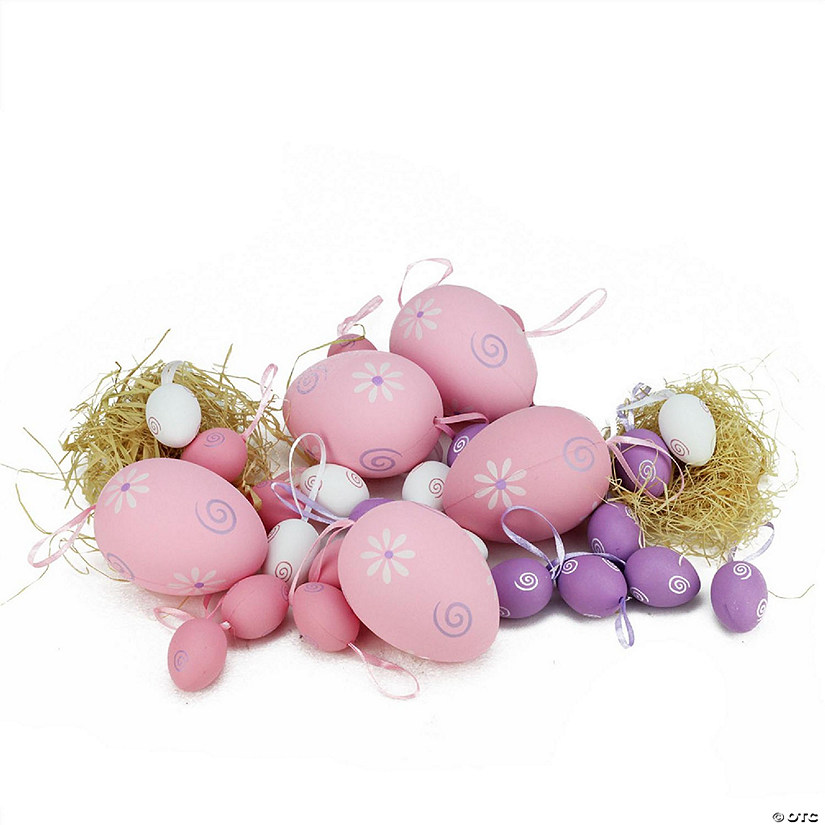 Northlight set of 29 pastel pink and purple painted floral spring easter egg ornaments 3.25" Image