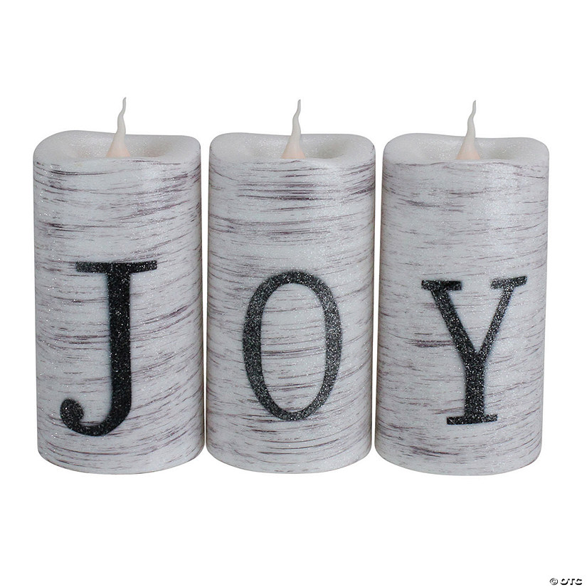 Northlight - Set of 3 Battery Operated JOY Christmas LED Flame-Less Candles 6" Image