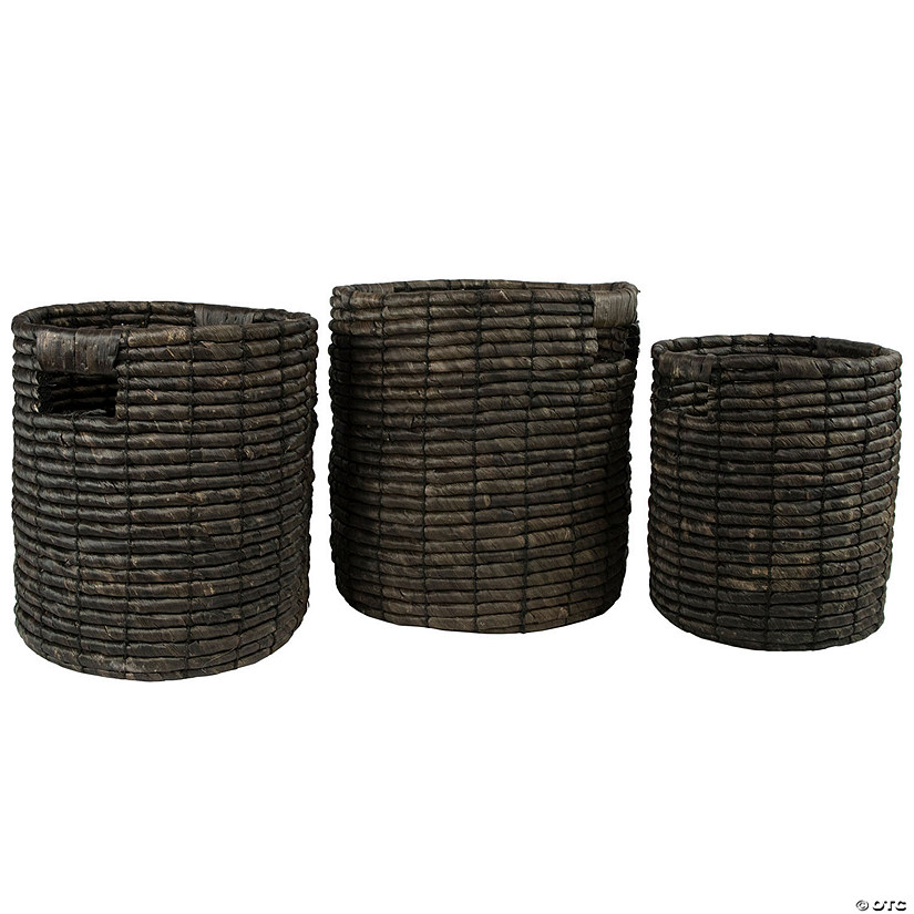 Northlight Set of 3 Dark Brown Natural Woven Table and Floor Cylindrical Seagrass Baskets Image