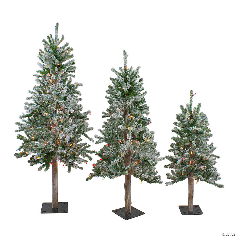Northlight Set of 3 Flocked Alpine Artificial Christmas Trees 5' - Unlit Image