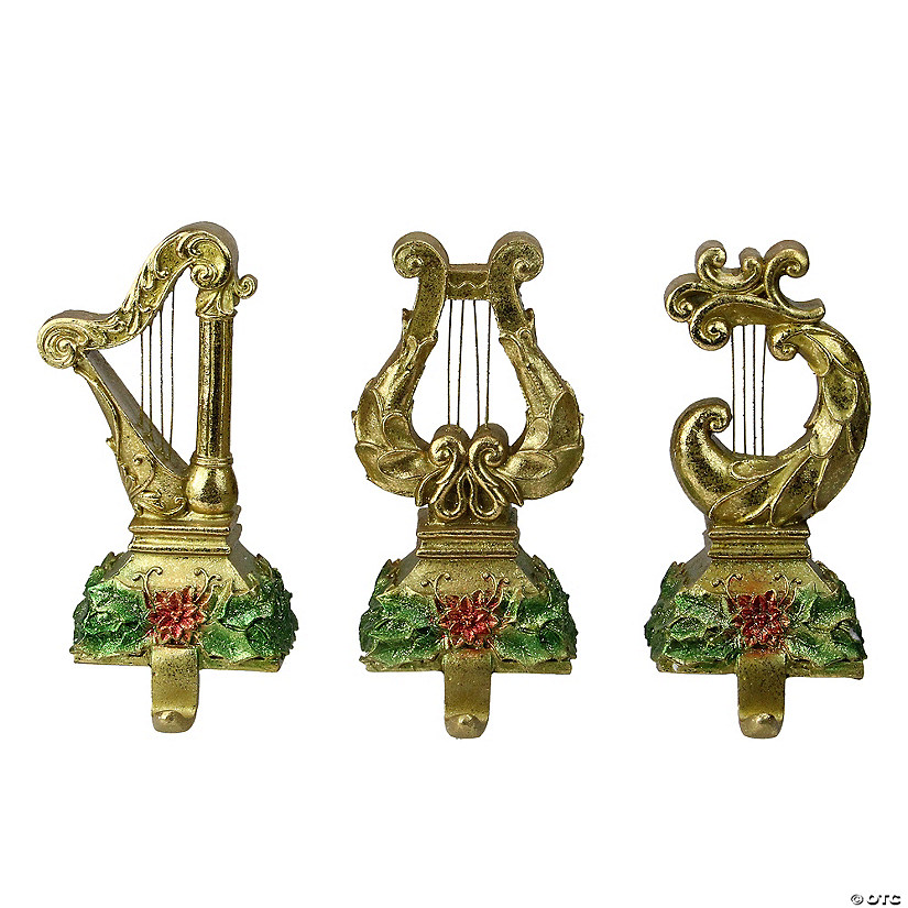 Northlight Set of 3 Glittered Gold Harp Christmas Stocking Holders 7" Image