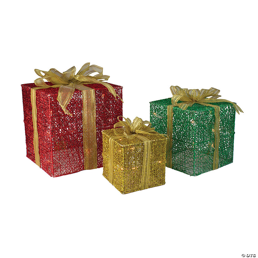 Northlight Set Of 3 Glittering Gift Box Set Lighted Christmas Outdoor